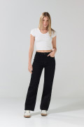 Jean straight negro leg bota recta con tiro alto