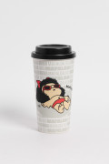 Vaso unicolor con arte de Mafalda y tapa