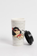 Vaso unicolor con arte de Mafalda y tapa