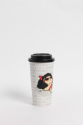 Vaso unicolor con arte de Mafalda y tapa