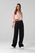 Blusa en satín unicolor crop top con manga larga