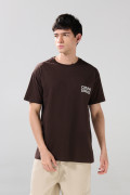 Camiseta unicolor cuello redondo con textos estampados