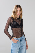 Body manga larga unicolor con textos estampados
