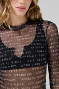Body manga larga unicolor con textos estampados