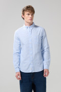 Camisa manga larga unicolor con cuadros en contraste
