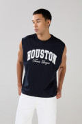 Camiseta manga sisa azul oversize con diseño college