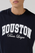 Camiseta manga sisa azul oversize con diseño college