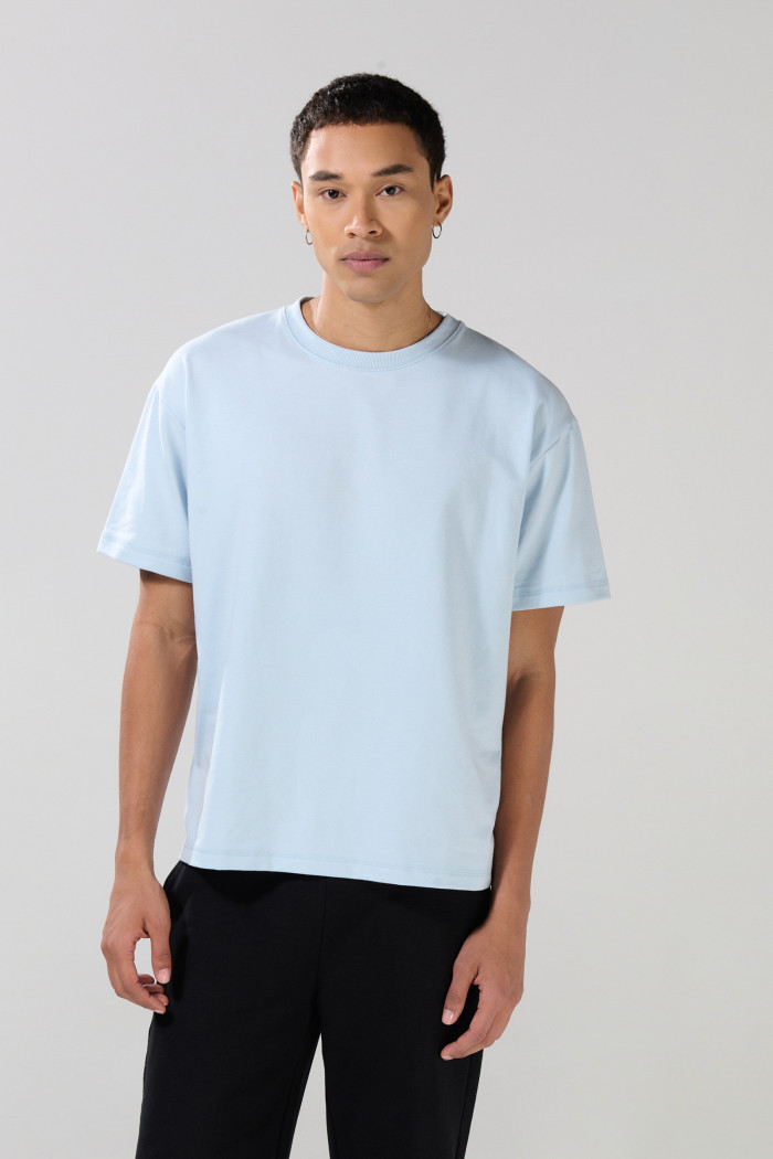 Camiseta en algodón pesado unicolor manga corta oversize