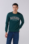 Buzo ajustado cuello redondo verde con texto college
