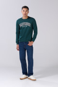 Buzo ajustado cuello redondo verde con texto college