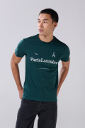 Camiseta verde oscura manga corta con arte college de París
