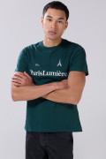 Camiseta verde oscura manga corta con arte college de París