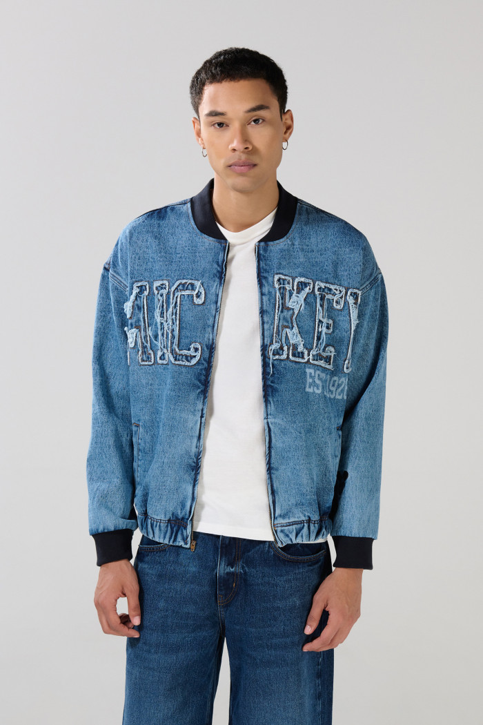 Chaqueta de jean bomber azul oversize de Mickey