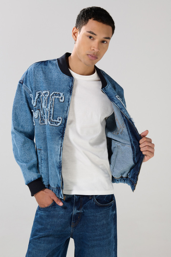 Chaqueta de jean bomber azul oversize de Mickey