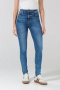 Jean súper tiro alto jegging azul medio con desgastes