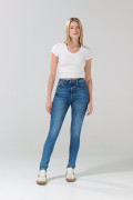 Jean súper tiro alto jegging azul medio con desgastes