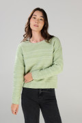 Suéter tejido cuello redondo unicolor con texturas