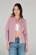 Cárdigan rosado claro tejido con cuello redondo