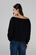 Buzo negro cuello redondo oversize con arte college