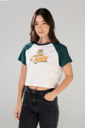 Camiseta crop top crema de Stranger Things con manga ranglan