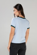 Camiseta college manga corta azul clara con contrastes