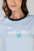 Camiseta college manga corta azul clara con contrastes