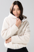 Chaqueta afelpada crema clara con bolsillos y capota