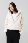 Chaqueta afelpada crema clara con bolsillos y capota