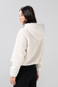 Chaqueta afelpada crema clara con bolsillos y capota