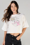 Camiseta oversize crop top crema con diseño de Bob Esponja