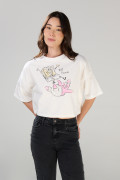 Camiseta oversize crop top crema con diseño de Bob Esponja