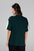Camiseta verde oscura cuello V oversize con arte college