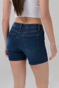 Short azul oscuro de jean tiro medio con 5 bolsillos