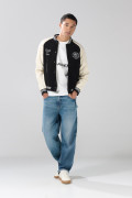 Chaqueta college negra bomber con mangas en contraste