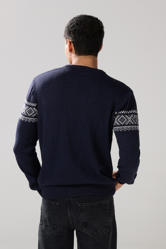 Suéter tejido cuello redondo azul intenso con diseños
