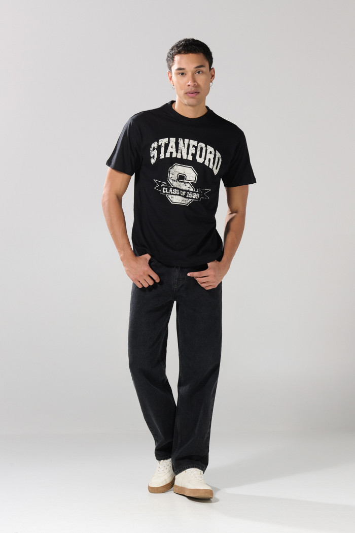 Camiseta en algodón manga corta negra con arte college