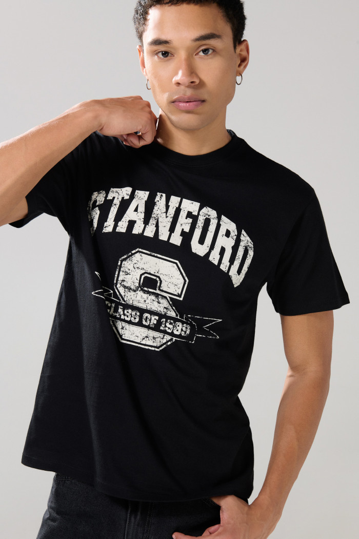 Camiseta en algodón manga corta negra con arte college