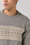 Suéter cuello redondo gris intenso con diseños