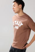 Camiseta manga corta café medio con diseño college