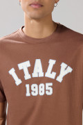 Camiseta manga corta café medio con diseño college