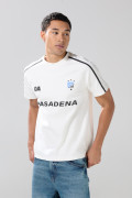 Camiseta manga ranglan college crema clara con rayas