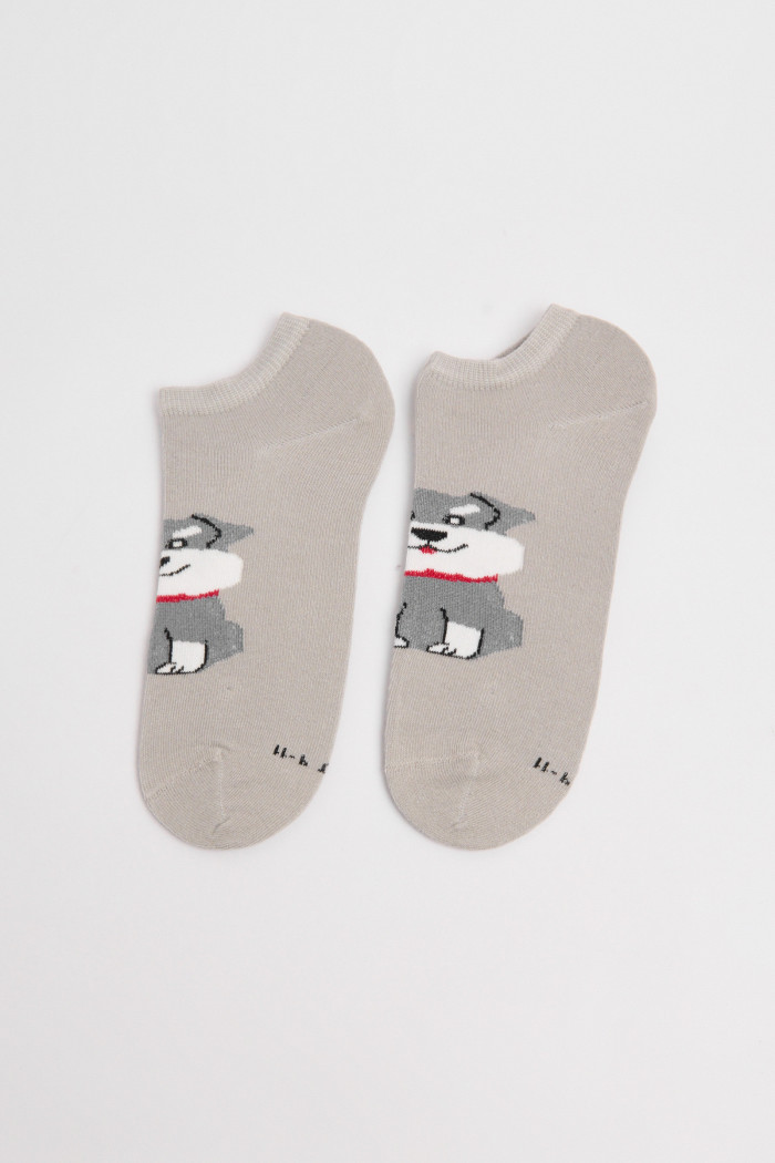 Medias unicolores tobilleras con arte de perrito