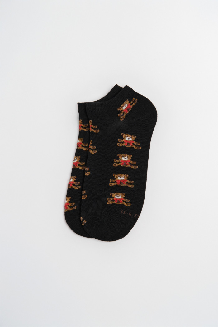 Medias unicolores tobilleras con diseños de ositos