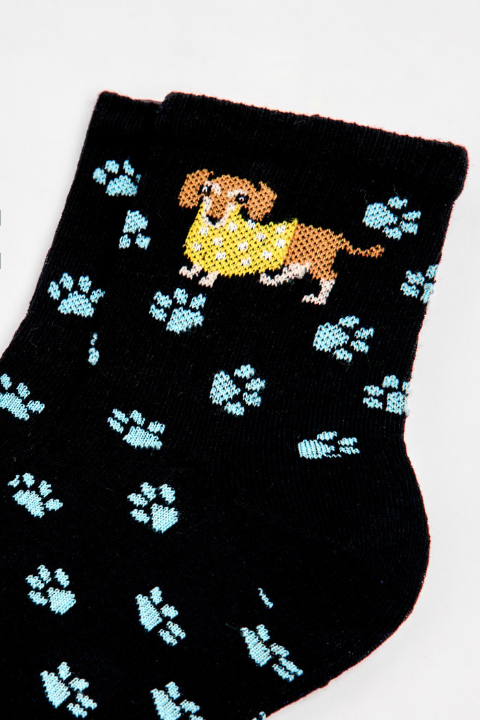 Medias cortas azules intensas con huellas y perrito