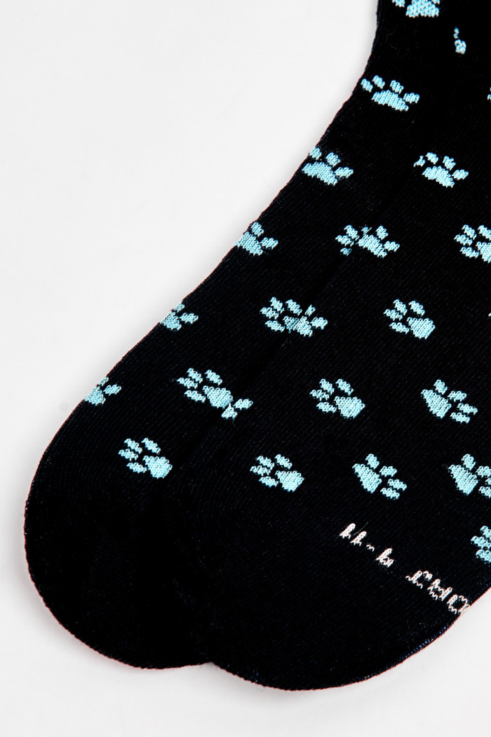 Medias cortas azules intensas con huellas y perrito