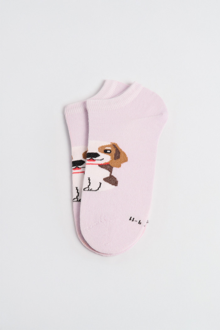 Medias unicolores tobilleras con arte de perrito
