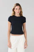 Camiseta unicolor ajustada manga corta con cuello redondo