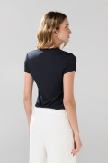 Camiseta unicolor ajustada manga corta con cuello redondo