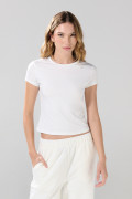 Camiseta con cuello redondo unicolor ajustada y manga corta
