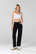Jean tiro alto straight leg bota recta negro con bolsillos